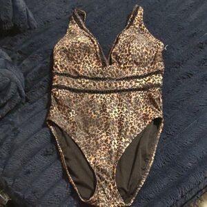 NWOT- Swimsuits For All Brown and Black One Piece with Plunging V-neckline
